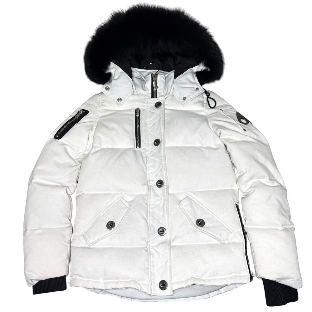 Moose Knuckles Women's 3Q Winter Down Filled Jacket White Size XS Canada Fox Fur